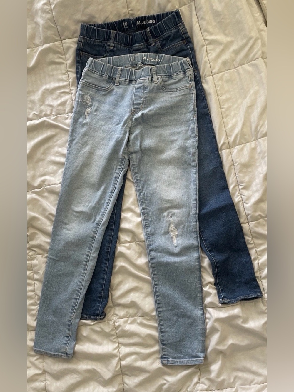 Gap Kids Girl’s SIZE 14 Lot Of 2 Denim Jeggings Jean elastic waist Dark Light